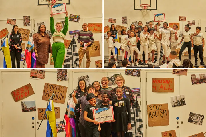 Top left: Forest Road Youngers take third place. Top right: Pembury are awarded the second prize. Bottom: Nightingale win the grand prize (credit Shoib Ahmad)