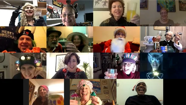 Theatre Exchange members recording their ‘Curious Christmas’ play on Zoom.