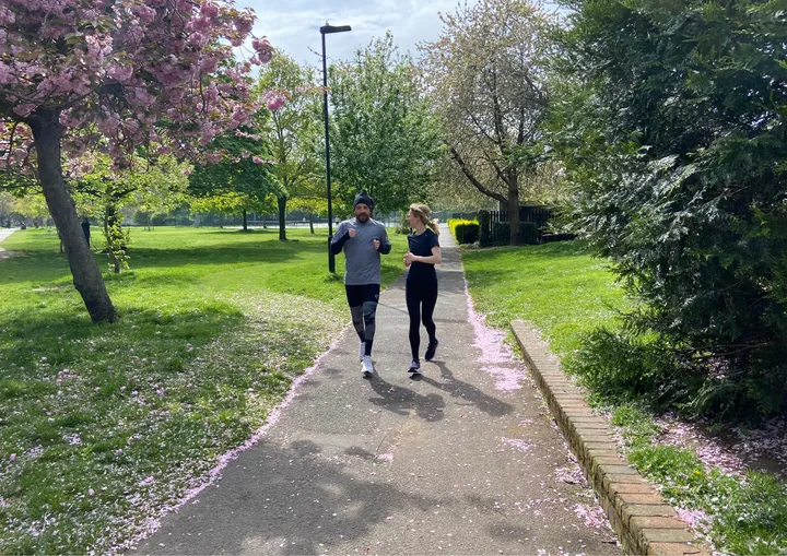 Gavin Dent and Sorrel Allen training on Hackney Downs.